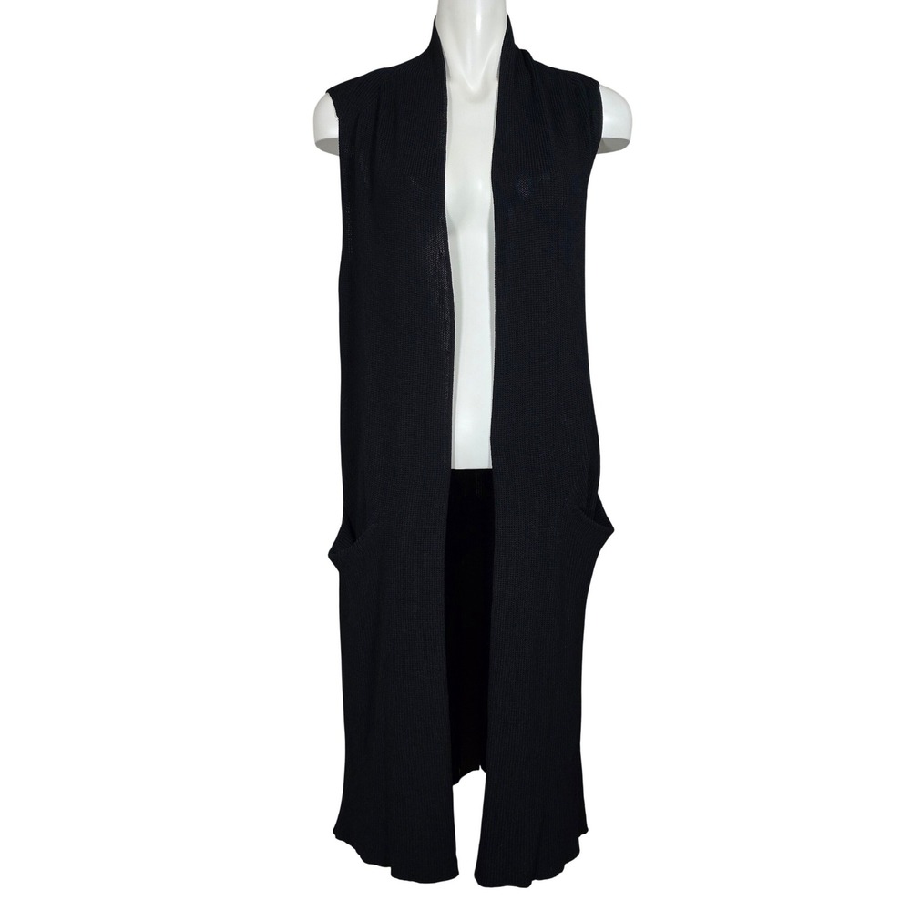 Wilfred Aritzia Black Ribbed Knit Longline Open Front Vest Cardigan Medium